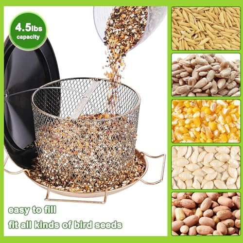 Bird Feeder for Outdoor Metal Hanging 9.8" Roof 4.5 LBs Capacity