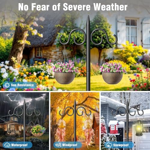 Double Shepherds Hooks for Outdoor, 76 Inch Heavy Duty Bird Feeder Pole with 5 Prongs Base, Adjustable Shepherds Hook for Bird Feeder, Garden, Weddings, Hanging Plant, 2 Pack