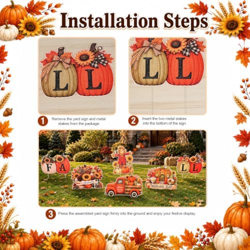 6Pcs Fall Yard Stakes Outdoor Decor Thanksgiving Autumn Harvest Decorations