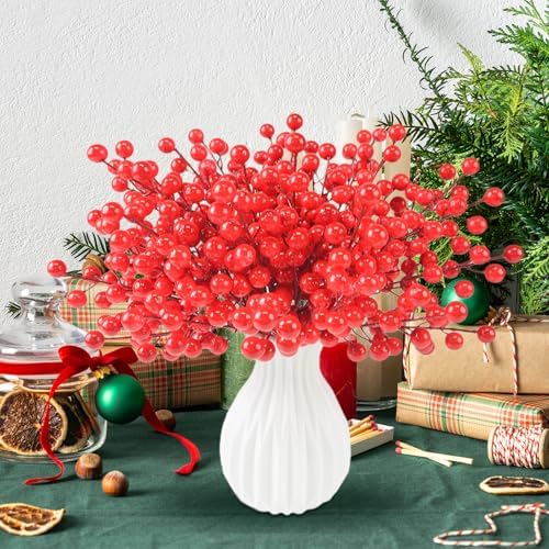 44PCS Artificial Red Berry Stems Branches, 8.6" Christmas Red Berries Picks