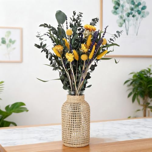 Mixed Dried Eucalyptus Stems with Lavender, Yellow Bunny Tails