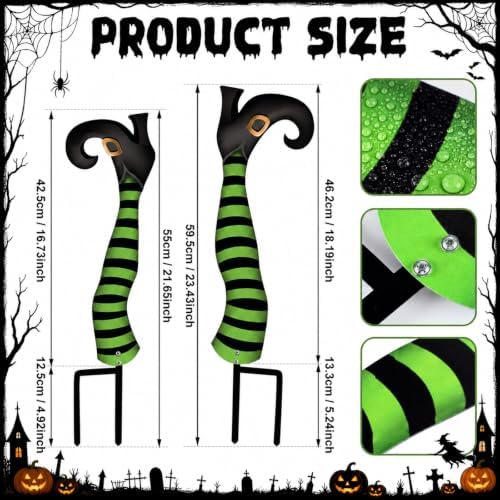 Tudomro 2 Pcs Metal Upside Down Witch Leg Halloween Outdoor Decor, Green