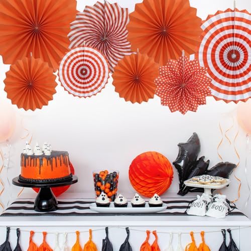 Orange Party Decorations Hanging Paper Fans for Fall Thanksgiving Halloween