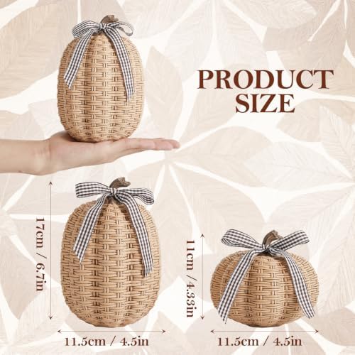 DN DECONATION Fall Pumpkin Decor, Fake Rattan Pumpkin Decorations for Home