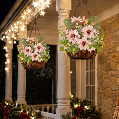 2 Pcs Artificial Christmas Flower Bouquet for Xmas Winter Décor(Pink)
