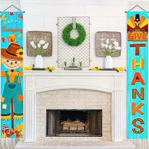 HOMETITUTE Give Thanks Porch Banner Set 12 x 71 Inch 2 Pack
