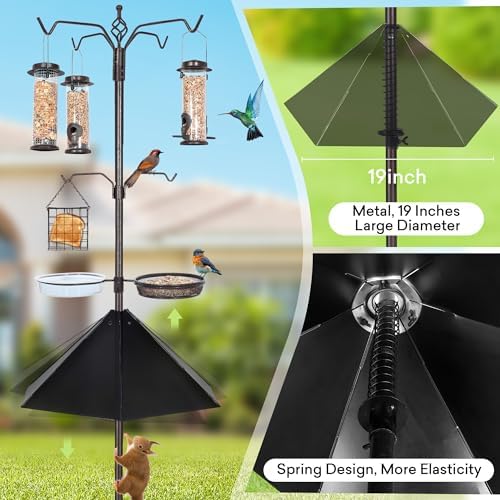 YINGYM 6-Hook Bird Feeding Station with 19" Metal Squirrel Baffle, 94 Inch