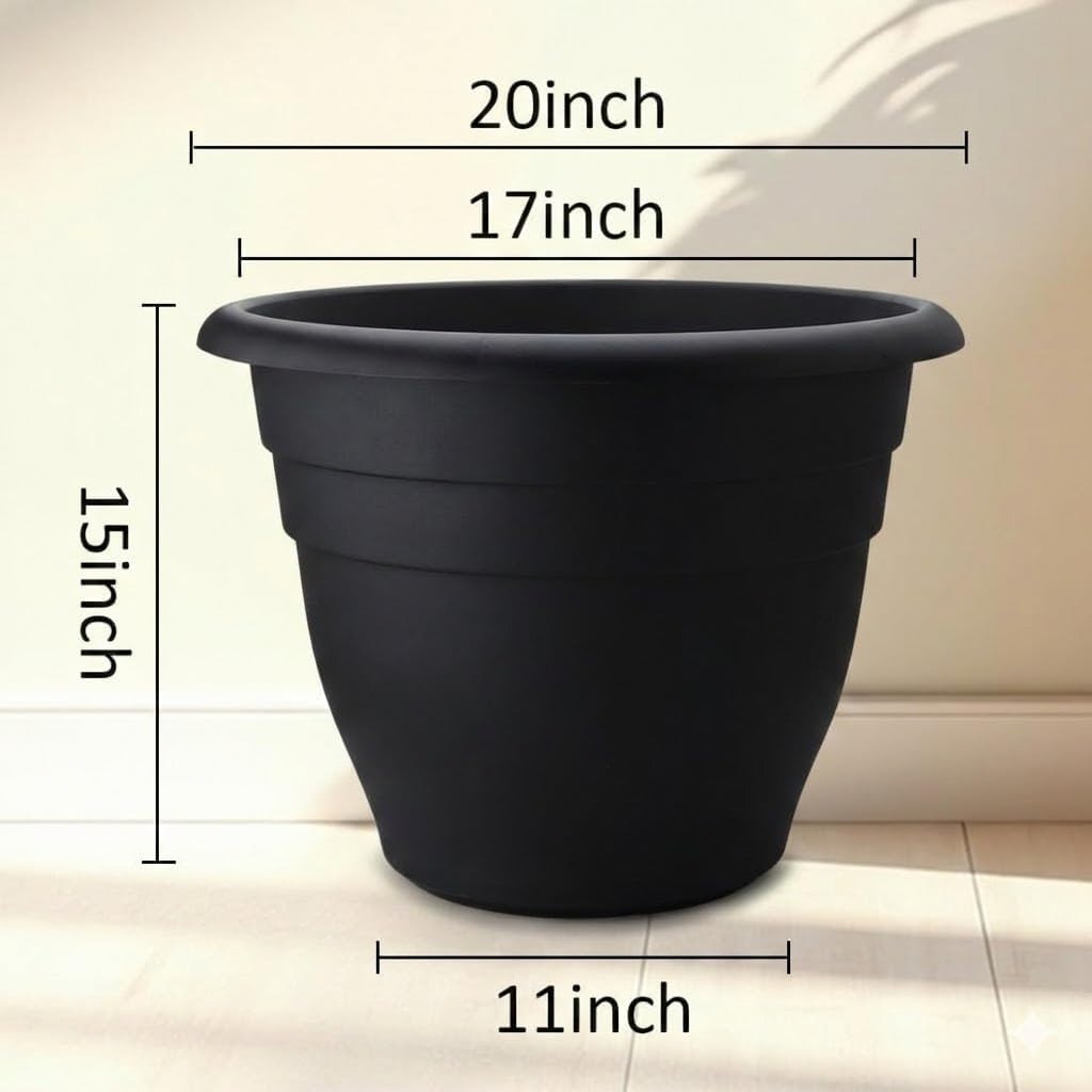 RooTrimmer 6 Pack 20 Inch Large Plant Pots Outdoor,Heavy Duty Plastic Planters with Drainage Holes,Lightweight Black