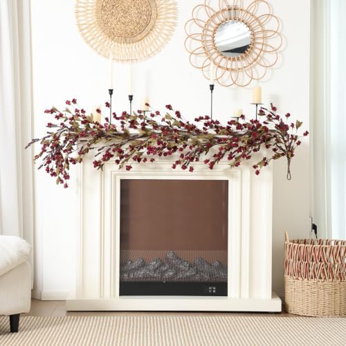 Mizii Burgundy Artificial Flower Garland 6FT Fake Wildflower Floral Garland Hanging Vines Spring Summer Flowers Decorations for Mantle Table Centerpieces Room Wall Fireplace Wedding Decor (Burgundy)