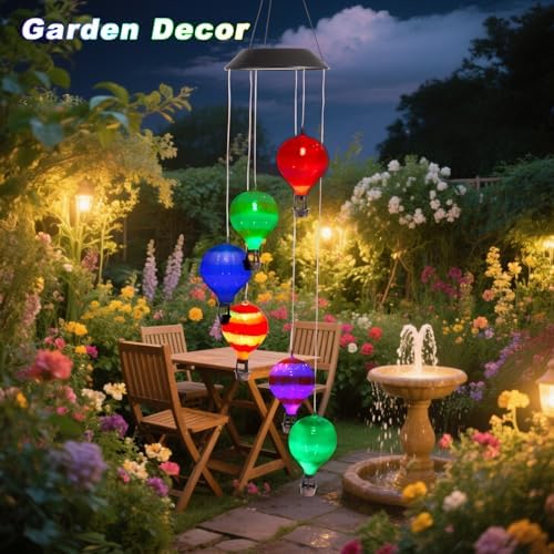 Solar Wind Chimes for Outside, Color Changing Hot Air Balloon Solar Lights