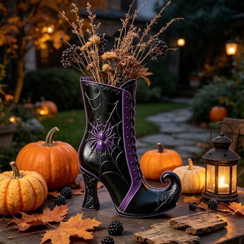 Gothic Witch Boot Plastic Vases for Flowers, Halloween Decoration