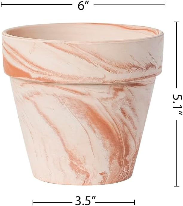 Random Mood Macchiato Terracotta Plant Pots – Handmade 6-Inch Clay Ceramic Flower Pots with Drainage Holes, Set of 3 –
