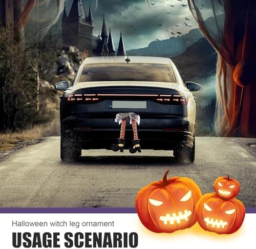 1 PC Halloween Witch's Legs Decoration, Funny Halloween Witch Legs Props, 40cm x 20cm Fancy Outdoor Novelty Hanging Festive Decor, Universal for Most Cars, Trucks, SUVs (Orange)