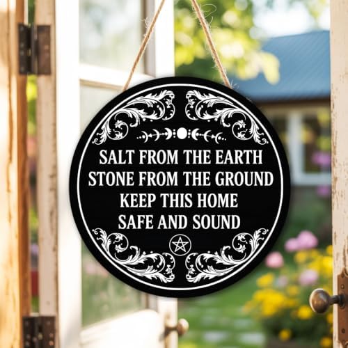 Witchy House Blessing Wooden Hanging Sign for House Front Door, Home Protection Spell Sign for Housewarming, Salt From The Earth