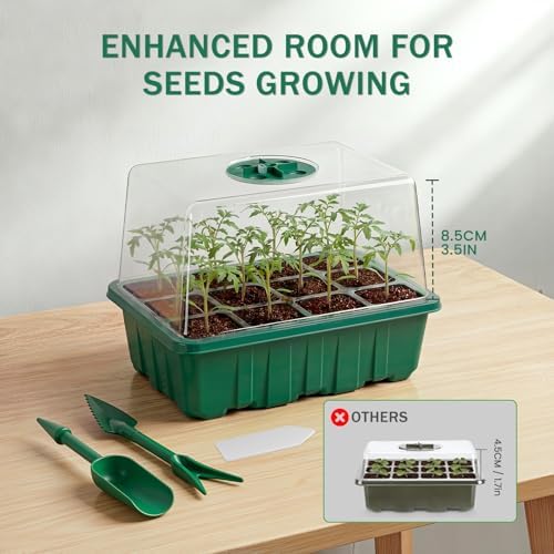 YAUNGEL Seed Starter Tray with Grow Light, 6 Pack Seed Starter Kit with Timing Controller Adjustable Brightness, Thicken Seedling Starter Trays with Humidity Domes Heightened Lids, Gift Box
