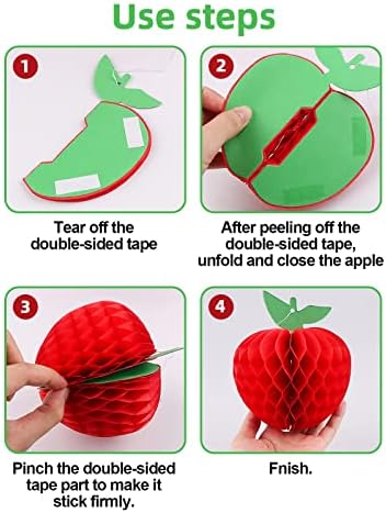10 Packs Honeycomb Tissue Paper Apple Kalolary Back to School Hanging Apple