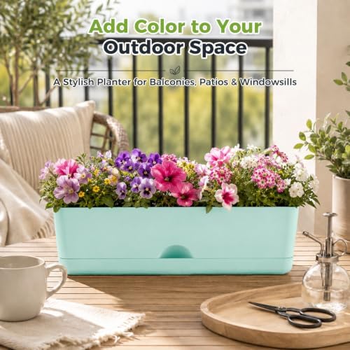 6 Pack Rectangle Planter 16 Inch Window Boxes Planters Rectangular Window Sill Planters Indoor Self Watering Plant Pots with Drainage Holes and Saucers Succulent Herb Flower Pots, Macaron Color