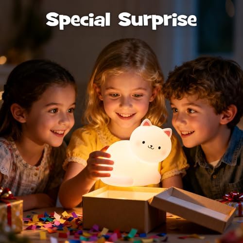 Cute Smile Cat Night Light RGB Rechargeable Soft for Nursery Bedroom