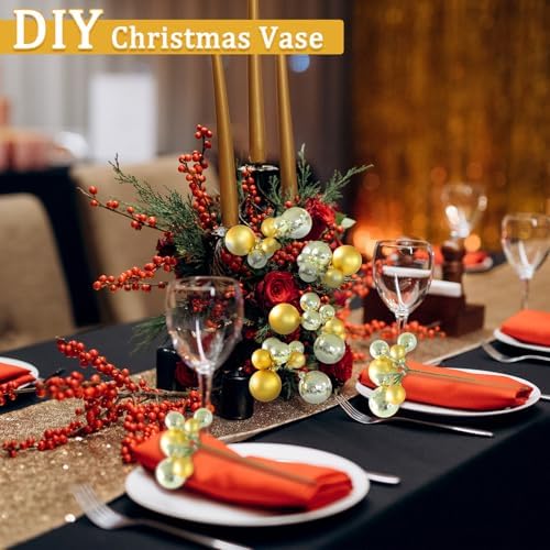Daifunli 8 Pcs Gold Silver Christmas Tree Picks 7.87 Inch Xmas Balls Ornaments Christmas Decorations for Xmas Tree Topper DIY Wreath Holiday Floral Vase Fillers Crafts Home Decor