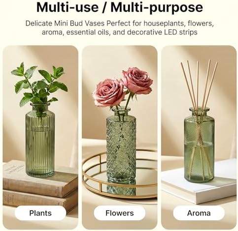 Glass Bud Vases 30 Pack, Small Green Flower Vases for Centerpieces in Bulk