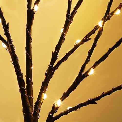 Lighted Christmas Tree Branches, 30IN 100LED Artificial Brown Twig Branch with Warm White Lights, Timer & Battery Operated, Waterproof for Indoor Outdoor Holiday Xmas Office Bedroom Party Decorations