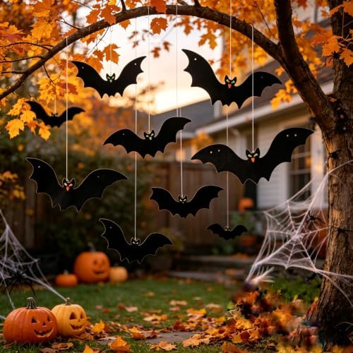 Large Hanging Bats Halloween 3D Yard Outdoor Decoration Outside (12, black)