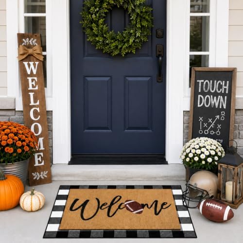 Tinideya 2 Pcs Welcome Football Layered Doormat Set