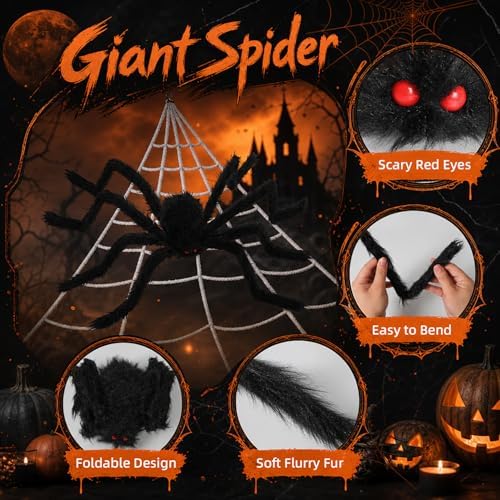 Land Guard 236'' Big Spider Web Halloween Decor+70'' Huge Spider for Roof with Triangular Big Web for on House Outside and Inside (Pack of 2)