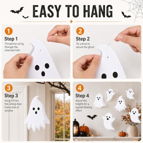 20Pcs Large Halloween Ghost Hanging Ornament Decor Ghost Party Banner