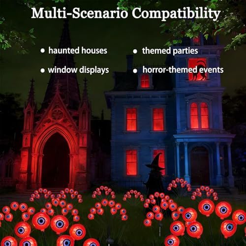 JUSTUP 2PCS Halloween Red Eyeball Solar Lights, IP55 Waterproof Outdoor Lawn Lighting with 10-LED LED Chips, Spooky Ambience Garden Decor for Gardens Lawns & Halloween Parties