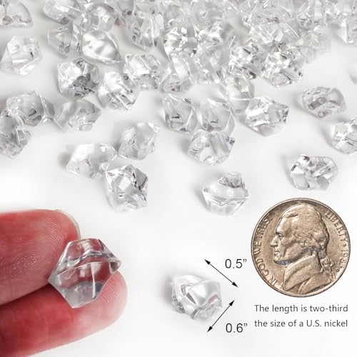 1000 PCS Fake Crystal Ice Rocks Cubes in Gift Box,Clear Tiny Acrylic Stones