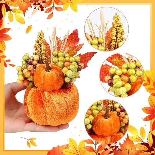6 Pcs Artificial Fall Pumpkins Decorations Velvet Orange Pumpkin