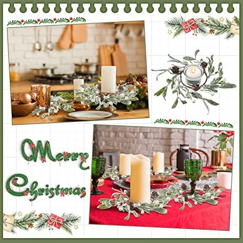 Geosar 6 Pack Christmas Candle Rings Frosted Mistletoe Pearl Wreaths