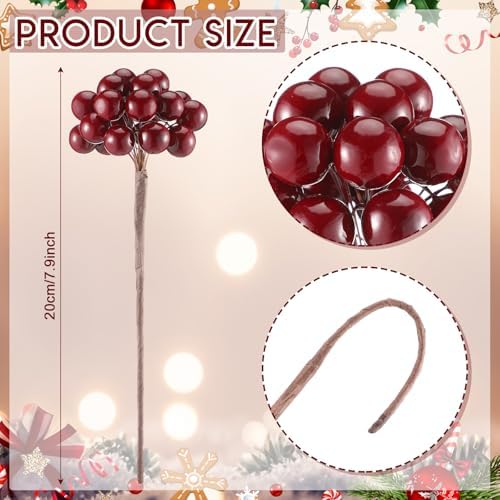Thiccywoov 12 Pack Burgundy Berry Picks Artificial for Christmas 7.9 Inch