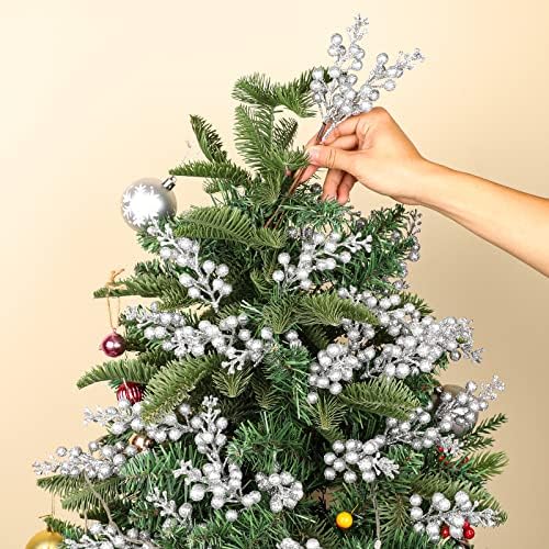 36Pcs Christmas Glitter Berry Stems, Gold Artificial Christmas Tree Picks