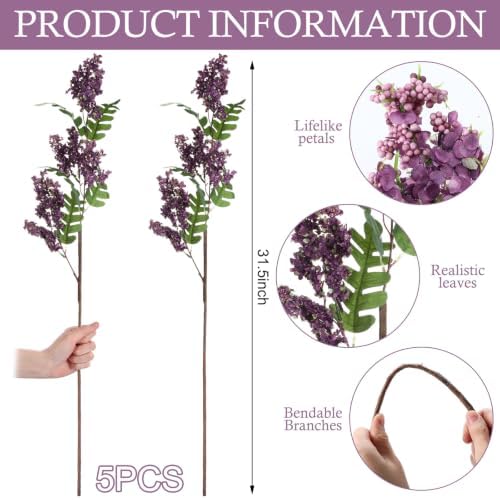 Yinder 5 Pcs 31.5'' Fall Artificial Flowers Berry Stem, Dusty Plum