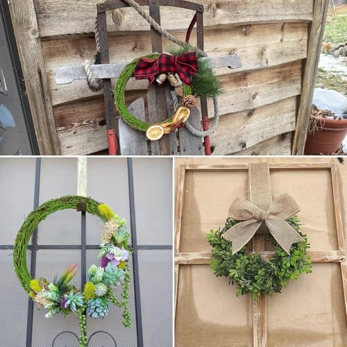 7 Pcs 12 inch Natural Grapevine Wreath Set, Green