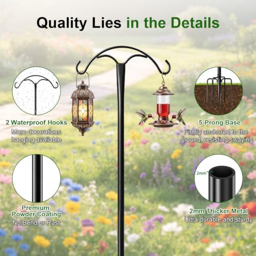 2 Pack 89" Shepherds Hooks for Outdoor, Heavy-Duty Metal Bird Feeder Pole