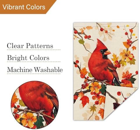 Louise Maelys Fall Cardinal Garden Flag Maple Bird 28x40 Inch Double Sided Welcome Seasonal Autumn Large Burlap Thaksgiving Holiday Yard Sign Outside Outdoor House Decoration
