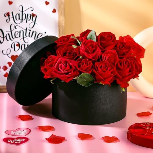 Nuenen Round Gift Box with Lid & Floral Foam Set, Black, 2 pcs, Gift Boxes for Flowers for Mother's Day Bridesmaid Wedding Baby Showers