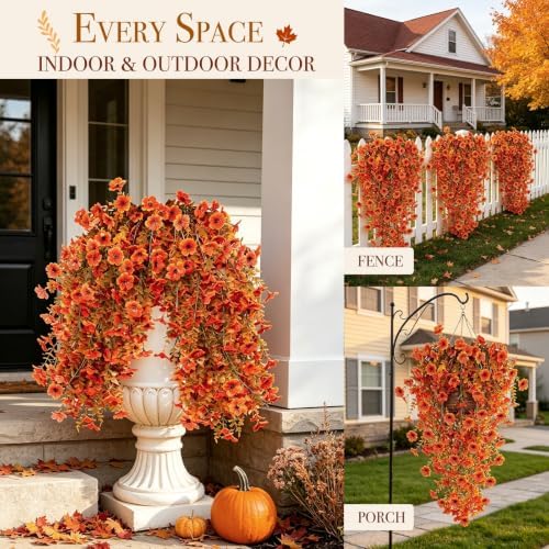 TURNMEON 4PCS Artificial Hanging Fall Flowers Fall Decoration UV Resistant