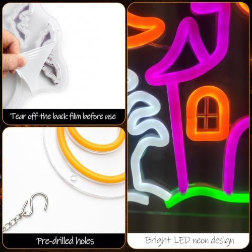 Halloween Neon Sign,Haunted House Decor,L Shaped,12.9x12.9inch,USB Powered