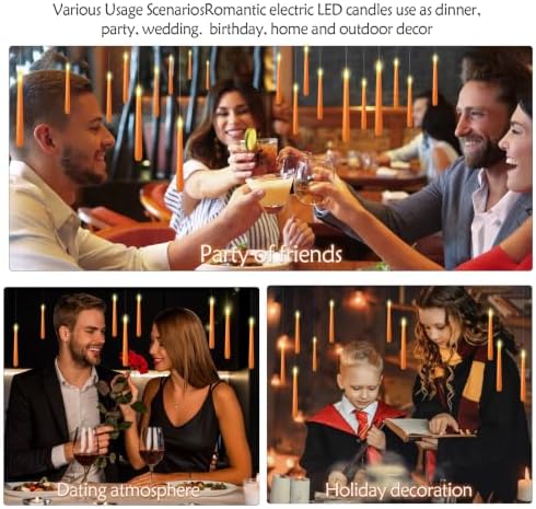 kakoya Flameless Floating Candles with Wand，20 Pcs Magic LED Hanging Taper Candles，Flickering Battery Operated Taper Candle with Wand Remote for Halloween Decorations Best Gift(Orange)