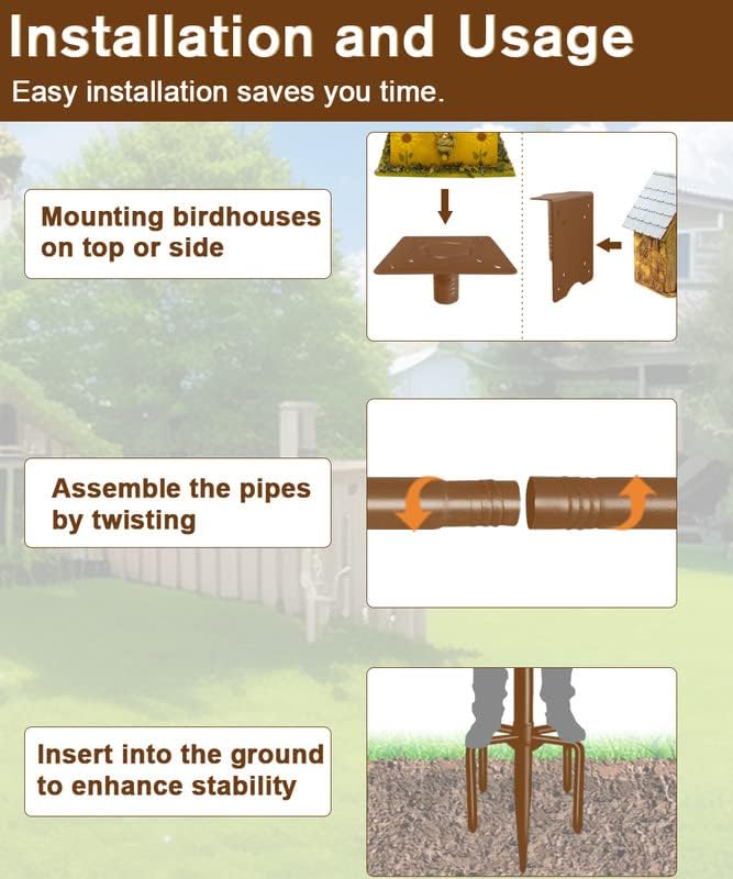 90inch Bird House Pole, Heavy Duty Birdhouse Feeder Post, Brown