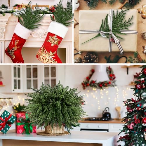 JOICEE 16Pcs 18" Real Touch Norfolk Pine Branches Artificial Faux Plants