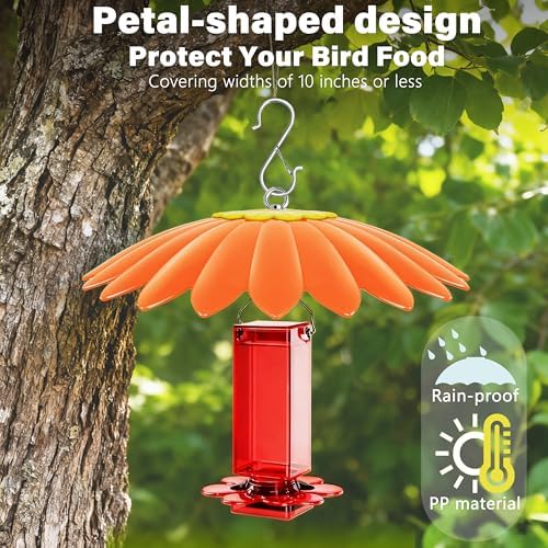 10.5 inch Hummingbird Feeder Shade Dome Cover,Rain Guard,Weather Guard for Bird Feeder, Umbrella Cover for Bird House for Outdoor,Squirrel Baffle,Flower Design(Orange)