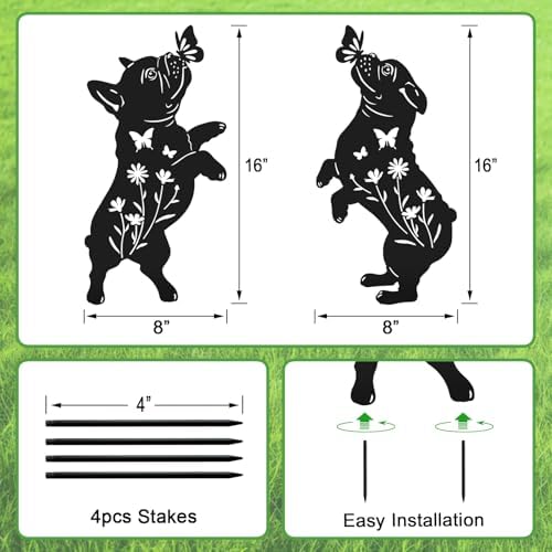 French Bulldog Garden Decor,Metal Black Dog Silhouette Decorative Outside,Yard Art for Outdoor Garden Stakes,Lawn,Pathway,Bulldog Gifts for Dog Lovers