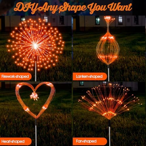 Tujoe 4 Pack Halloween Solar Decoration Outdoor Firework Lights, Orange