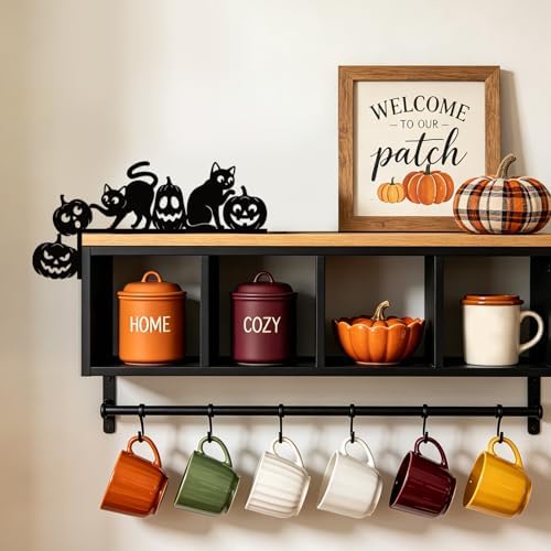 CUTHOLLOW Halloween Black Cat and Pumpkin Door Topper Sign Wall Art Decor
