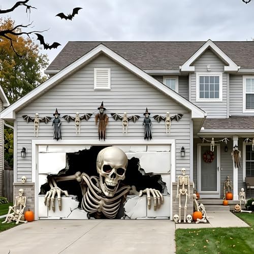 7 x 16 ft Halloween Garage Door Cover Halloween Decorations Outdoor Hanging Banner Garage Buddy Backdrop for Home Wall Decor Holiday Spooky Party Photo Backgrounds Window Decoration